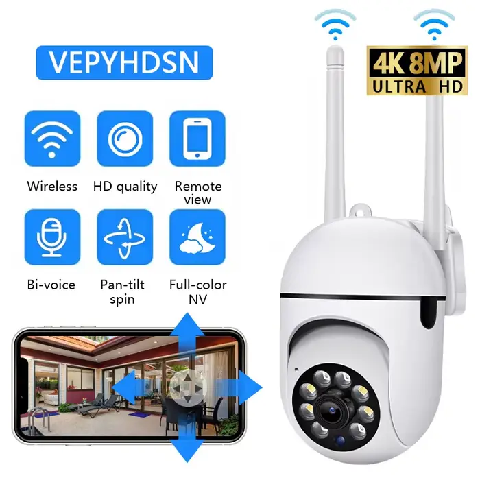 Caméra surveillance wifi IP sans fil PTZ 8MP zoom 4x suivi audio bidirectionnel nuit couleur HD sécurité