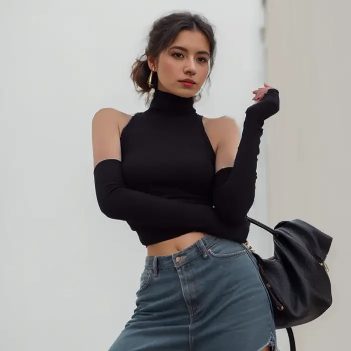 Femme vêtements automne 2025 débardeur manches couverture sans manches plis latéraux col roulé T-shi