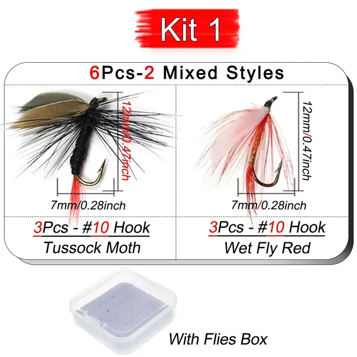 Leurre de pêche à la mouche pour truite, insecte sec, différents styles mixtes, nymphe, 6 pièces/boî