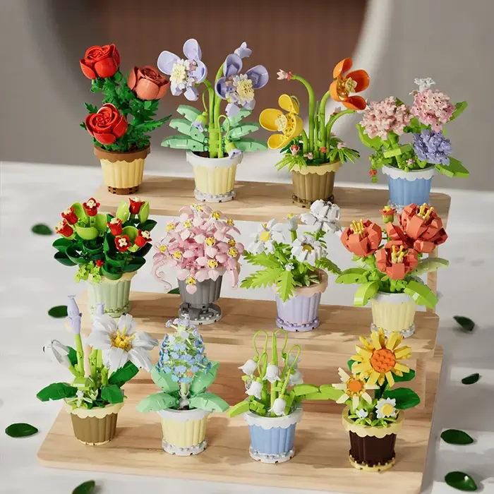 Bouquet de blocs de construction créatif, cadeau en pot de plante de fleur éternelle, plante en pot 