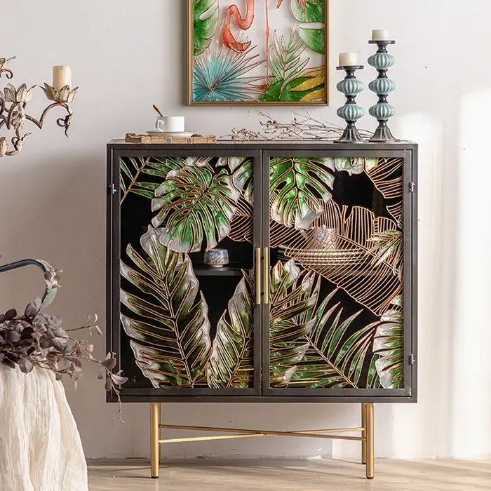Armoire à vin de rangement en dalle de roche rétro américaine, petit placard vert français, armoire 