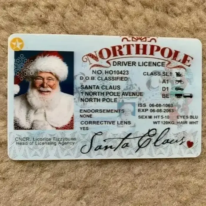 Carte Père Noël Licence volante Réveillon de Noël Licence de conduite Cadeau de Noël pour enfants En