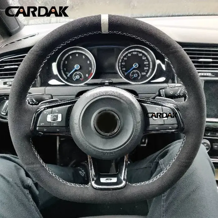 CARDAK – housse de volant de voiture en daim noir et gris, personnalisée, pour Volkswagen Golf 7 GTI
