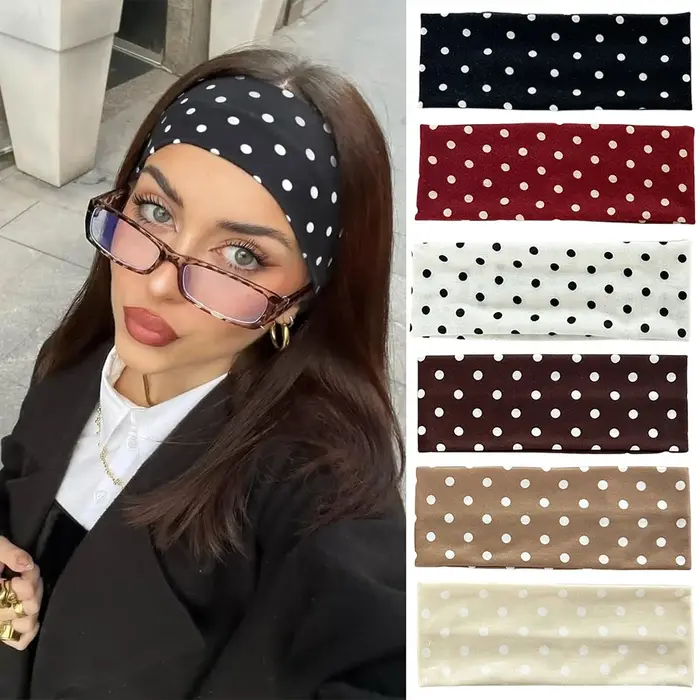Bandeau Élastique De Yoga À Pois Bandeau De Maquillage Avec Motif De Points Pour Femmes Mode Coréen Absorbe La Sueur Pour Activités Sportives