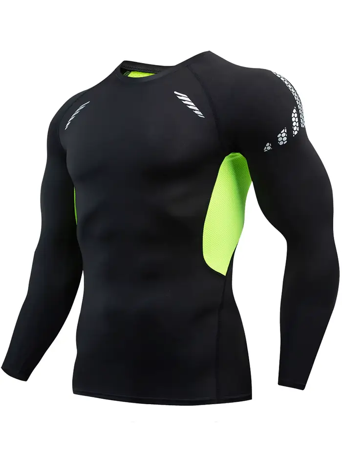 Chemises de Compression solides pour hommes, manches longues, athlétique, évacuant l'humidité, couch