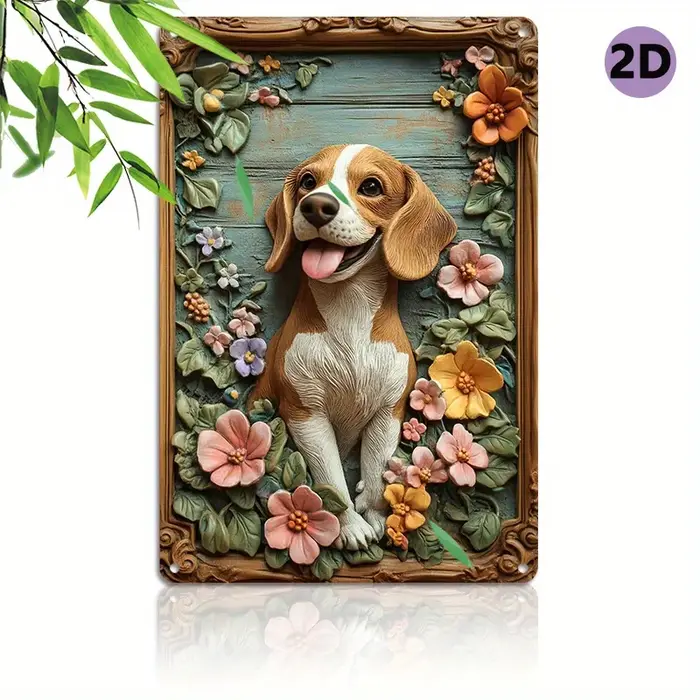 Décoration murale 3D en aluminium Chiot Beagle – Panneau métallique texturé, résistant aux intempéri