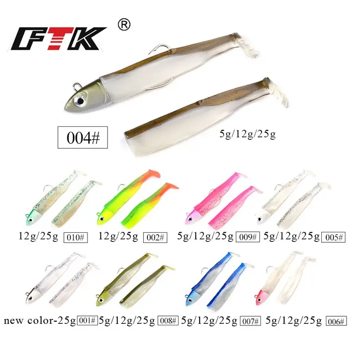 FTK leurre de pêche méné noir 5g/70mm,12g/90mm,25g/90mm tête de gabarit appâts en Silicone leurres s