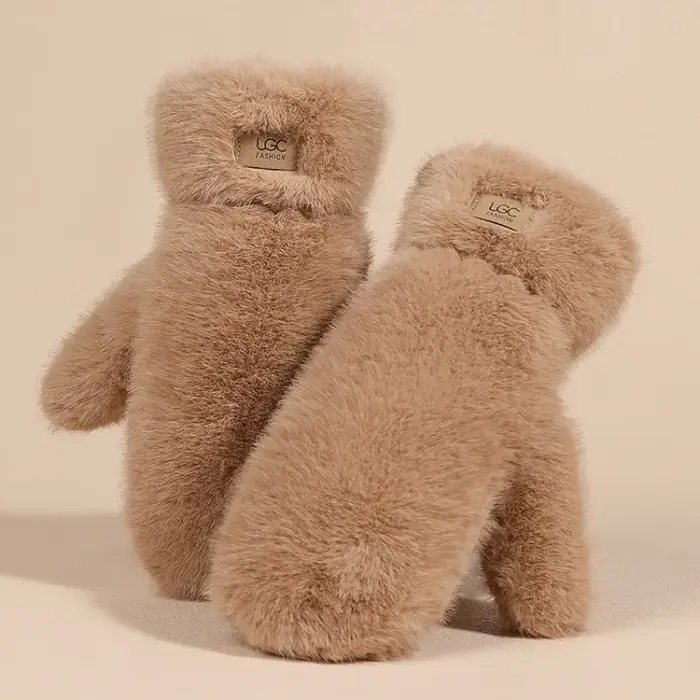 Gants d'hiver en fausse fourrure de lapin pour femmes, coupe-vent, peluche épaisse et chaude, en cac
