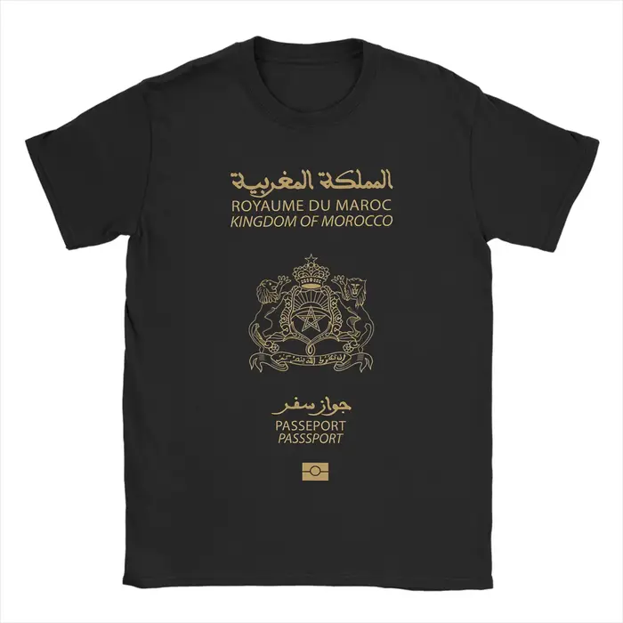 T-shirt pour homme avec motif de passeport marocain, t-shirt Hipster à manches courtes et col rond, 