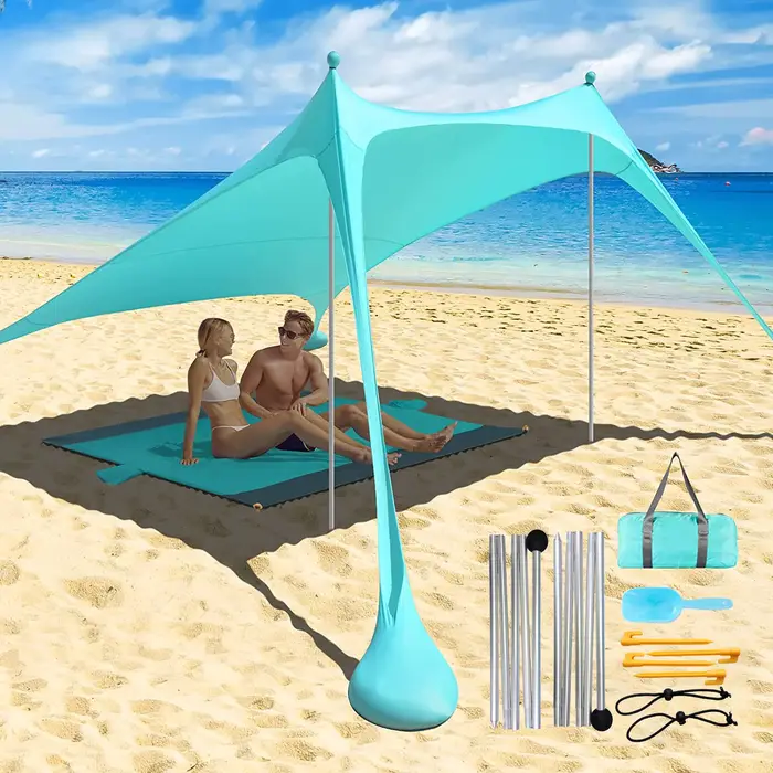 Auvent de plage familial ultraléger, tente pare-soleil avec sac de sable, auvent portable UPF50 + UV