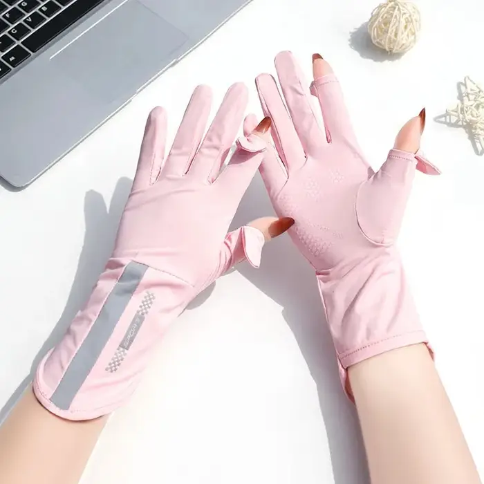 Gants de protection solaire d'été pour femmes, soie glacée fine, Anti-ultraviolet, rosée, écran tact