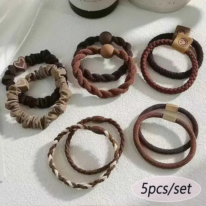 5 pièces/ensemble Styles mixtes attaches de cheveux haute élastique en forme de coeur élastique femm