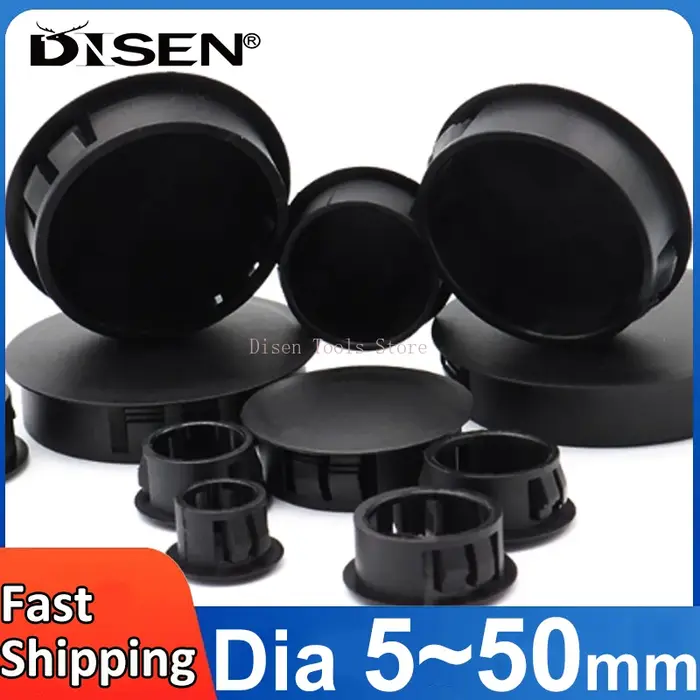 Bouchon de trou en plastique noir, diamètre 5-50mm, panneau à pression rond, bouchons de trou de ver