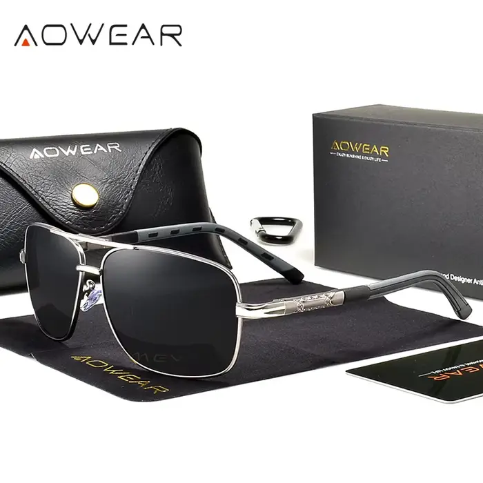 AOWEAR-Lunettes de soleil carrées de luxe pour hommes et femmes, miroir rétro polarisé, nuances vint