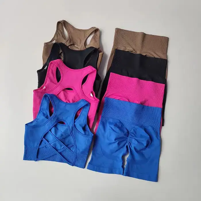 Ensemble de yoga sans couture pour femmes, soutien-gorge de sport sexy, costume short de sport taill
