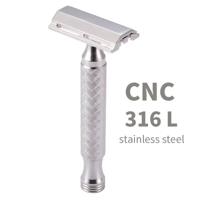 Rasoir de sécurité à Double tranchant pour hommes, matériau en acier inoxydable CNC 316 L, avec poig