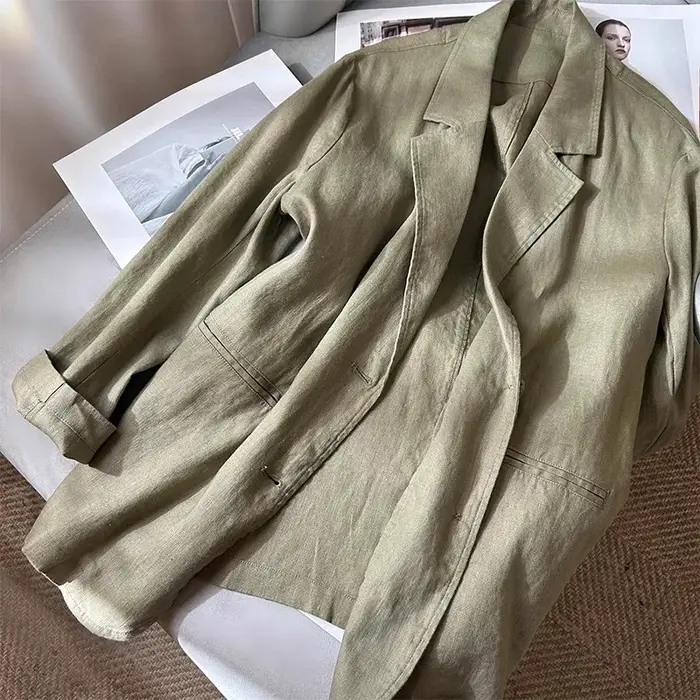 Blazer léger en lin style rétro français pour femme, protection solaire, nouvelle collection printem