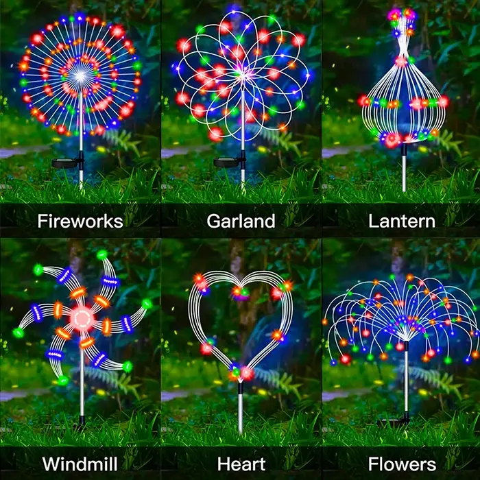 1 paquet de lumière solaire de feu d'artifice extérieur, lumières solaires imperméables de fleur de 