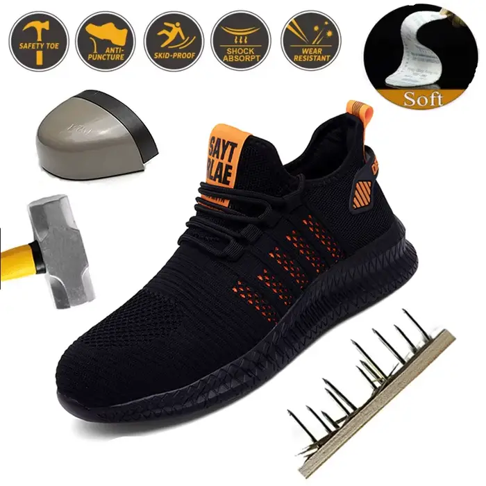 Chaussures de Sécurité pour Hommes Bottes de Travail et Sécurité Anti-Puncture et Anti-Smash Légères et Respirables Bottes de Sécurité pour Travaux Manuels Randonnée Occasions Spéciales