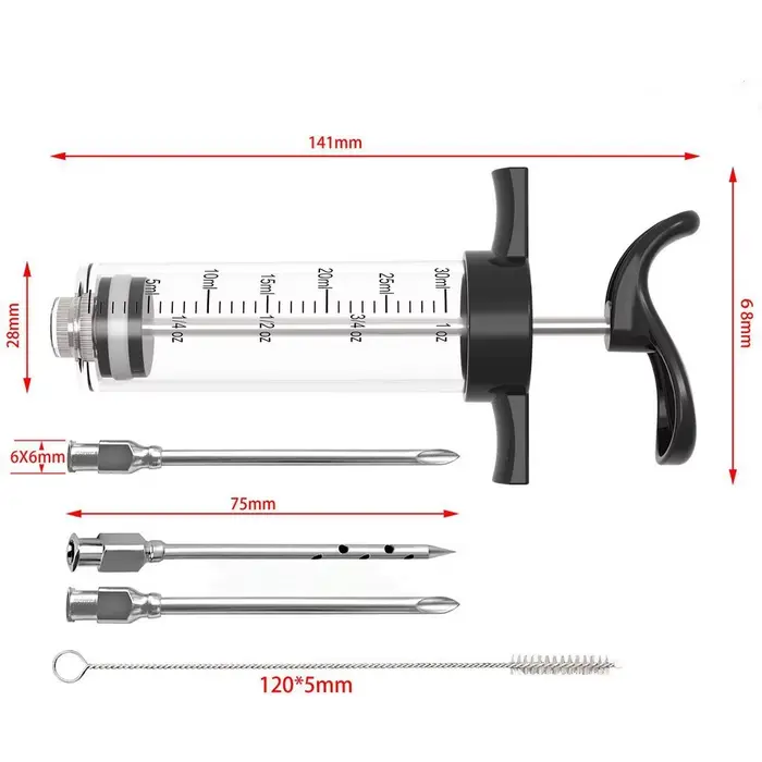 Seringue à injecter de la viande avec 3 aiguilles d'injection de marinade pour barbecue, kit d'injec
