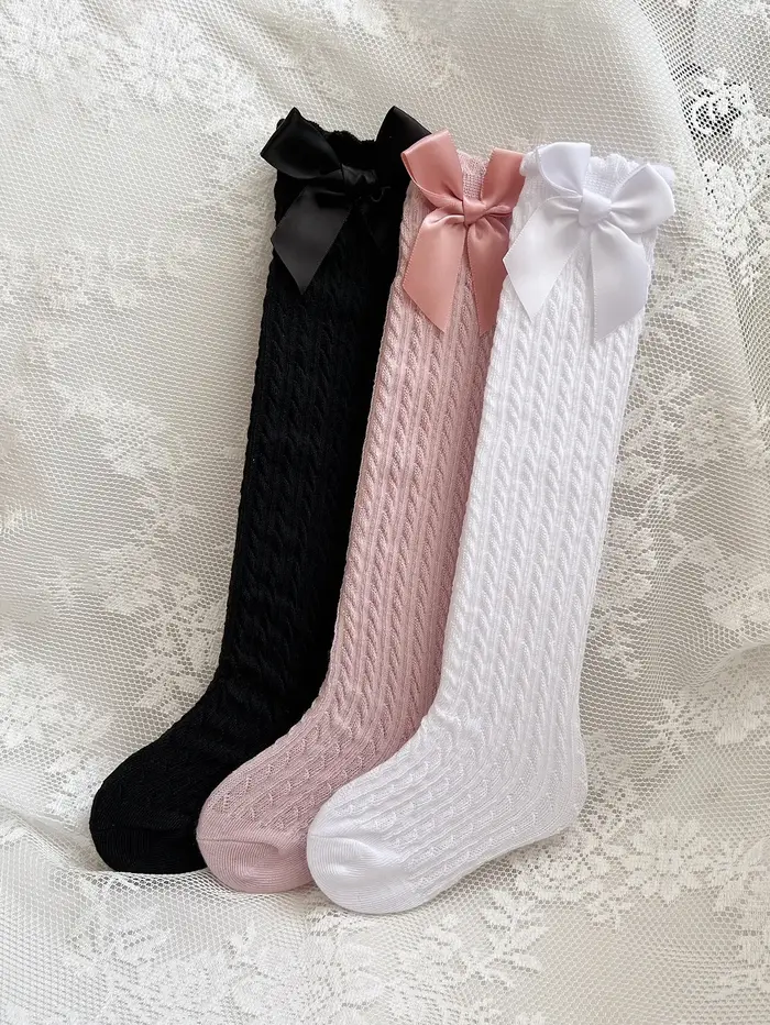 3 paires de chaussettes longues au-dessus du mollet pour filles