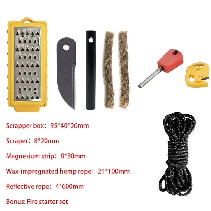 Kit de survie en plein air : Équipement de feu, outil EDC, allume-feu, râpe à allume-feu en acier in