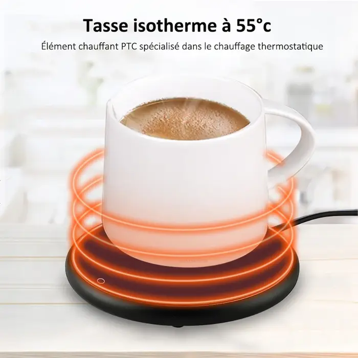 Chauffe-tasse thermostatique USB pour bureau à domicile, chauffe-boissons, conteneur de lait, eau chaude, café, thé, boissons chaudes bleu ciel ou bleu marine