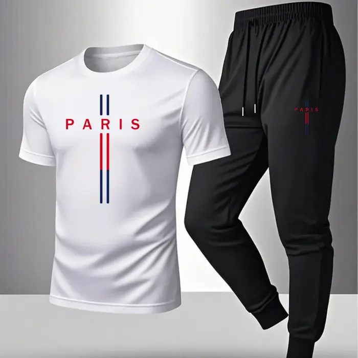 Ensemble t-shirt à manches courtes et pantalon décontracté d'été pour homme, imprimé Paris, ensemble