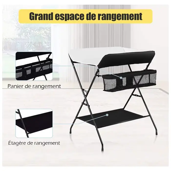 Table à langer pliante, table à langer avec panier de rangement, ceinture de sécurité, 79*55.5*96cm,