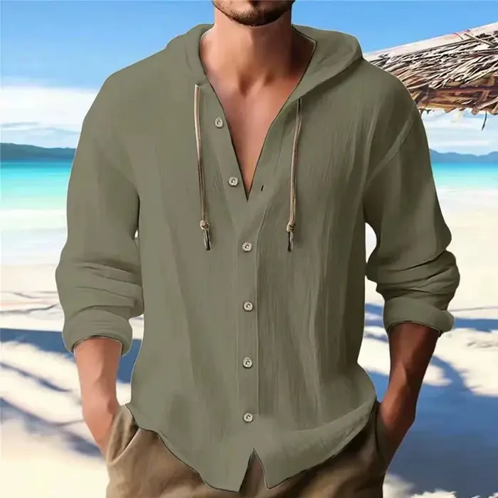 Chemise en lin pour hommes, Streetwear solide, sweat à capuche à manches longues, Cardigan, vêtement