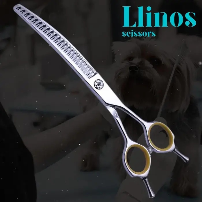 Ciseaux amincissants incurvés professionnels pour toilettage de chiens de 7 pouces avec dents décalées
