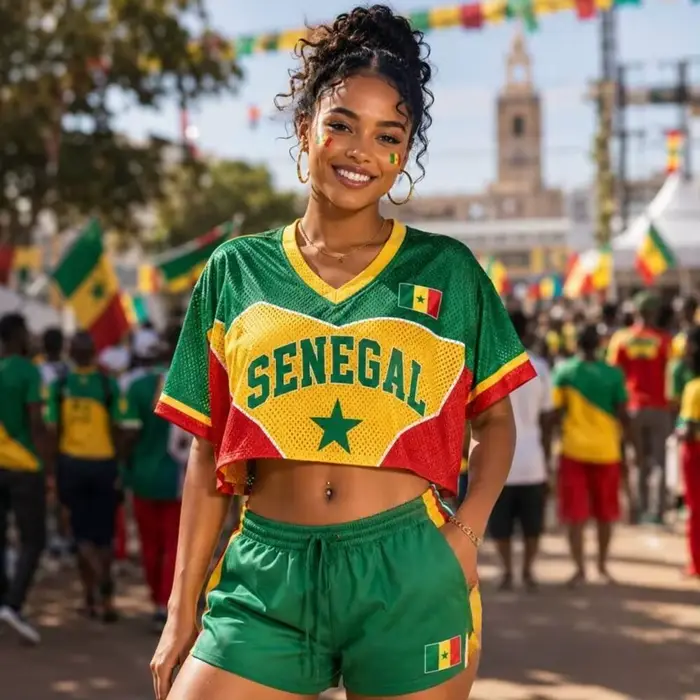 T-shirt court imprimé 3D aux couleurs du drapeau du Sénégal, style jersey, style Y2K Spicy Girl, sub-culture streetwear