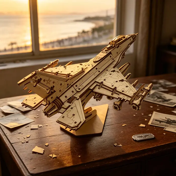 Modèle de puzzle 3D en bois de chasseur aérien, avion militaire à assembler soi-même avec support de
