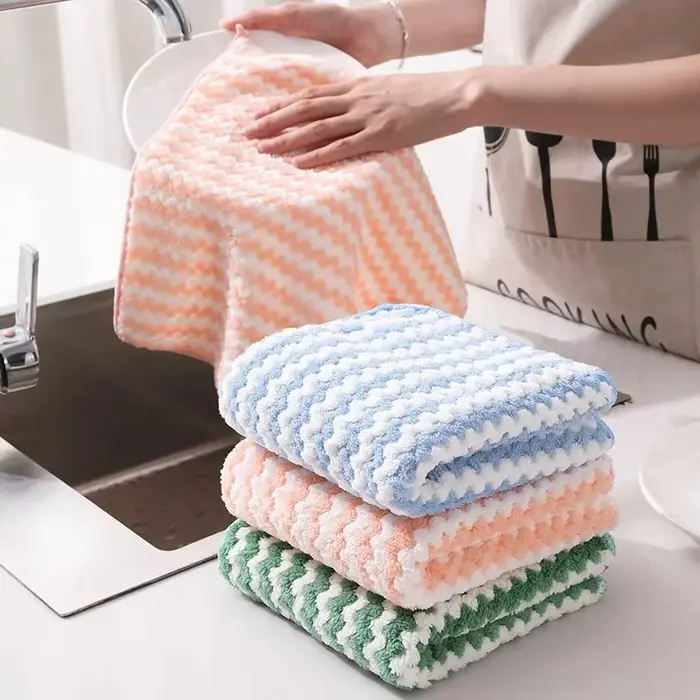 Lingettes de cuisine en velours de corail, 20 pièces, Design ondulé, lingettes absorbantes épaisses 