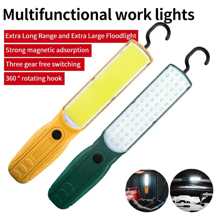 Lampe de travail LED COB forte, projecteur portatif, Rechargeable par USB, lampe de poche d'urgence 