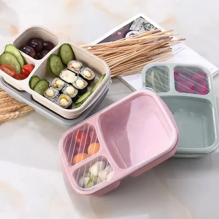 Boîte à déjeuner en paille de blé, boîte à Bento Portable avec compartiment, boîte à Bento de pique-