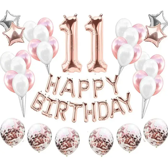 Ballons joyeux anniversaire 11/14/16/25/35e, ballons en aluminium avec chiffres en or Rose, décorati