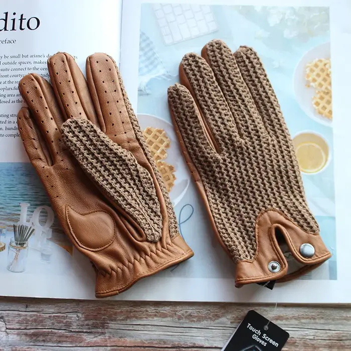Gants de conduite antidérapants en cuir pour hommes, de haute qualité, pour écran tactile, tricotés 