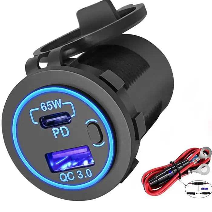 83W 12V USB Outlet Laptop Charger 65W USB-C PD3.0 & 18W QC3.0 Multi Car USB Port Socket Waterproof w