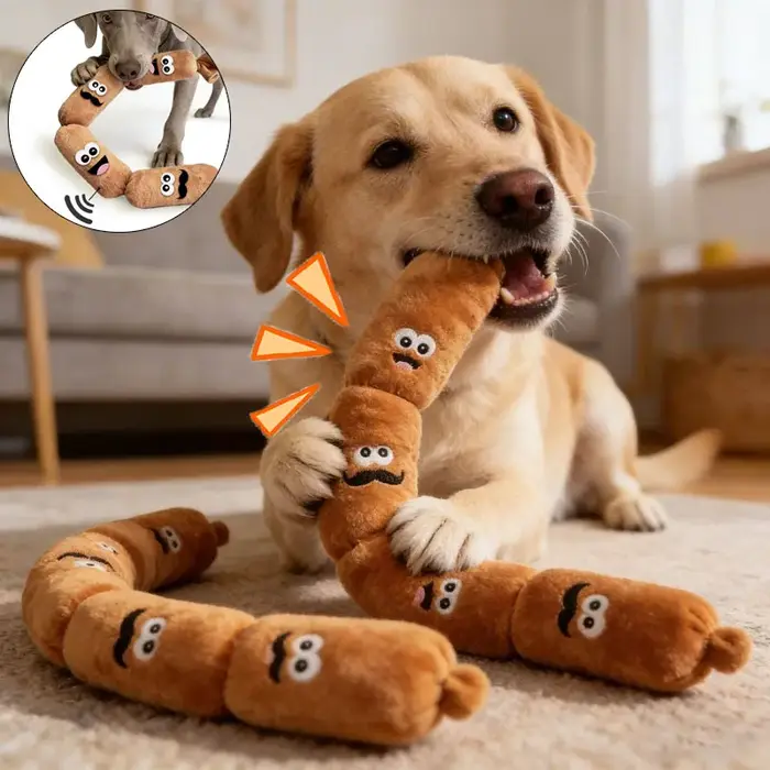 Jouet sonore en forme de saucisse en peluche pour chiens pour nettoyage des dents et amusement quotidien