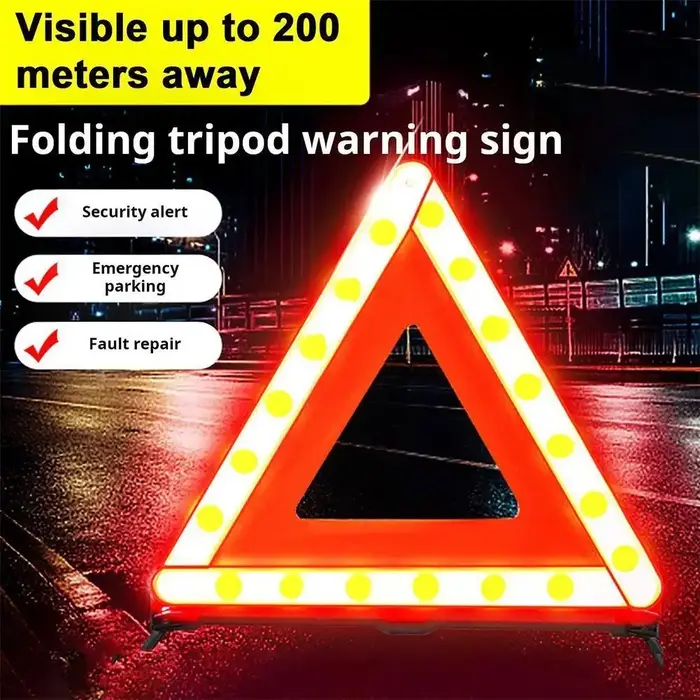 1 pièce Triangle de signalisation de sécurité automobile pliable réfléchissant