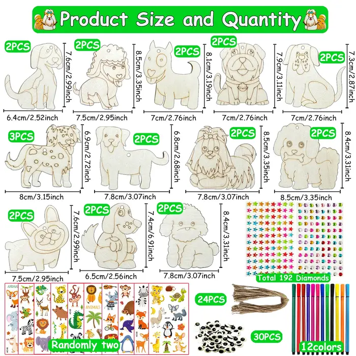 284 kits de menuiserie animaux sur le thème des chiens, 24 chiens en bois non peints, artisanat en b