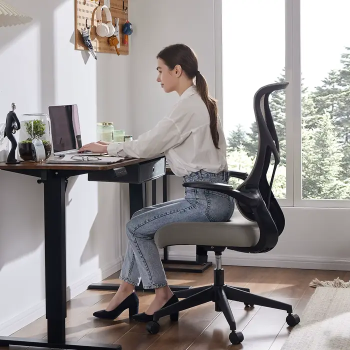 JIAN-Chaise de Bureau Ergonomique avec Support Lombaire en Maille, à Dossier Haut, pour Ordinateur, 