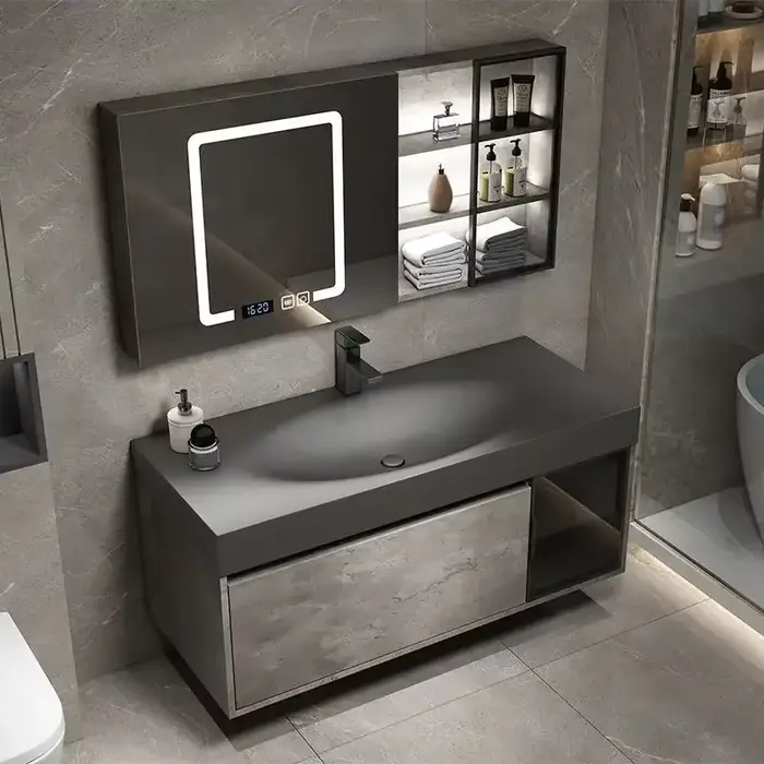 HOCabinet-Armoire à Miroir Intelligente Moderne, Lavabo Intégré, Armoire avec Évier