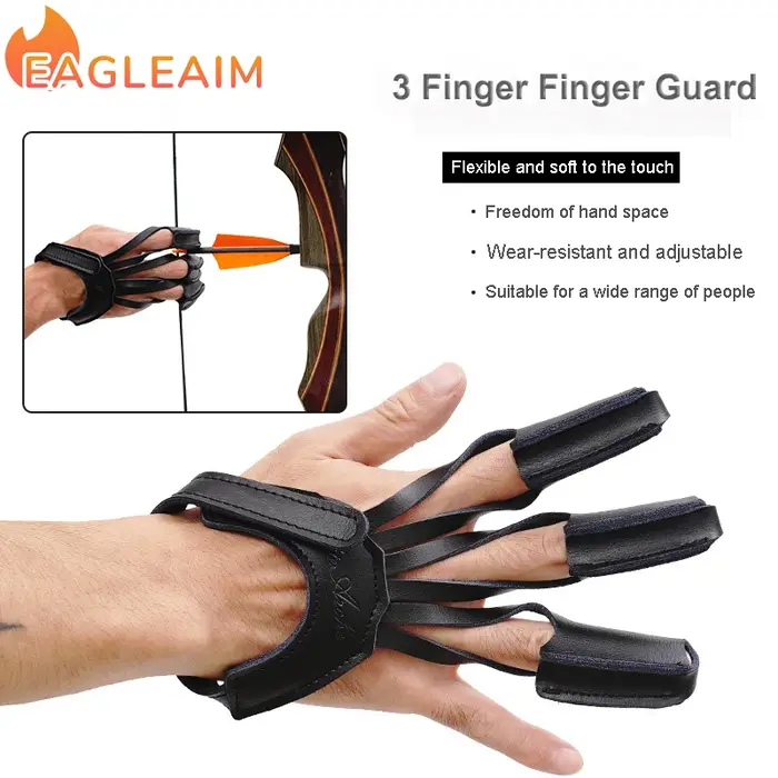 Éventuelles G-Équipement de tir à l'arc à trois doigts, protège-doigts en cuir, protection pour la chasse, classique et traditionnelle, Piazza droit pour le tir