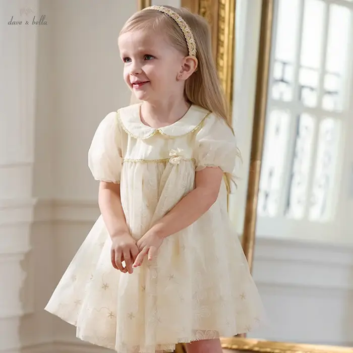 Dave Bella – robe d'été pour filles, douce et mignonne, manches bulles, robe de princesse en maille 