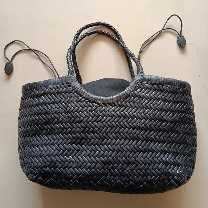 Sacs à main en cuir véritable pour femmes, sac à provisions décontracté tissé de luxe, panier vintag