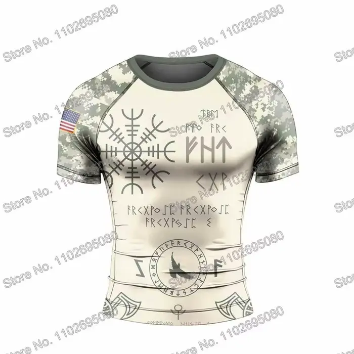 Vikings 2 Vêtements de surf BJJ MMA Hommes Rashguard Manche courte T-Shirt de plongée moulant Maillots de bain Été Combinaison flottante de plage Femmes Hauts de gym
