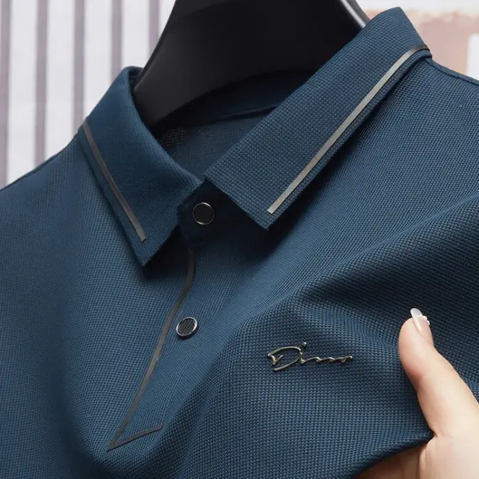 Polo sans couture pour hommes, T-shirt de luxe en tissu Cool, décontracté, Golf, coupe cintrée, col 