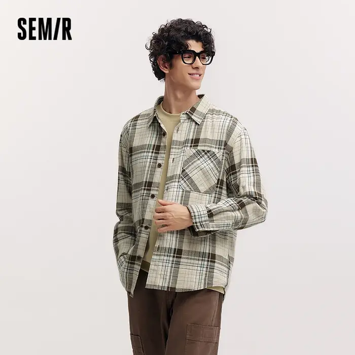 Chemise à manches longues pour homme Semir en pur coton à carreaux, vêtement d'extérieur, nouvelle c